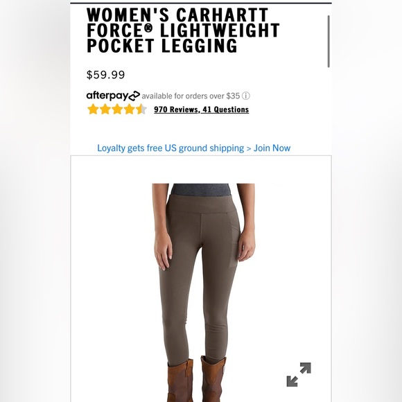 CARHARTT Lightweight Force Leggings, Size Small - Picture 3 of 13
